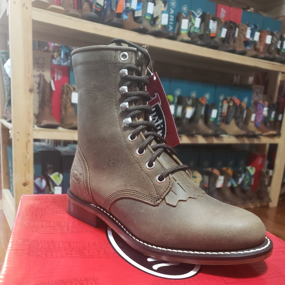 Justin Womens McKean Khaki Water Buffalo Roper Toe Boot
